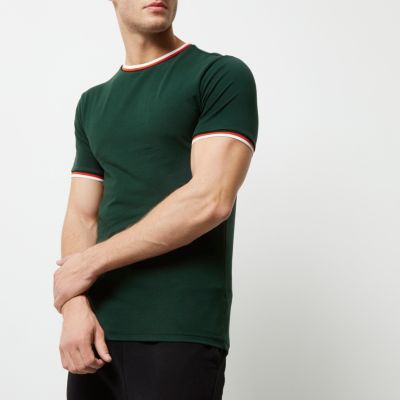 Dark green tipped muscle fit T-shirt